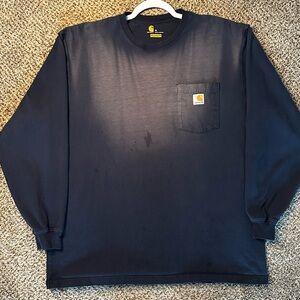 Carhartt Navy Crewneck Long Sleeve Tee with Logo Print
